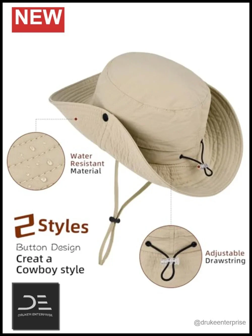 UPF 50+ Bucket Hat Wide Brim Foldable Fishing Hat Outdoor Hiking Beach Sun Hat